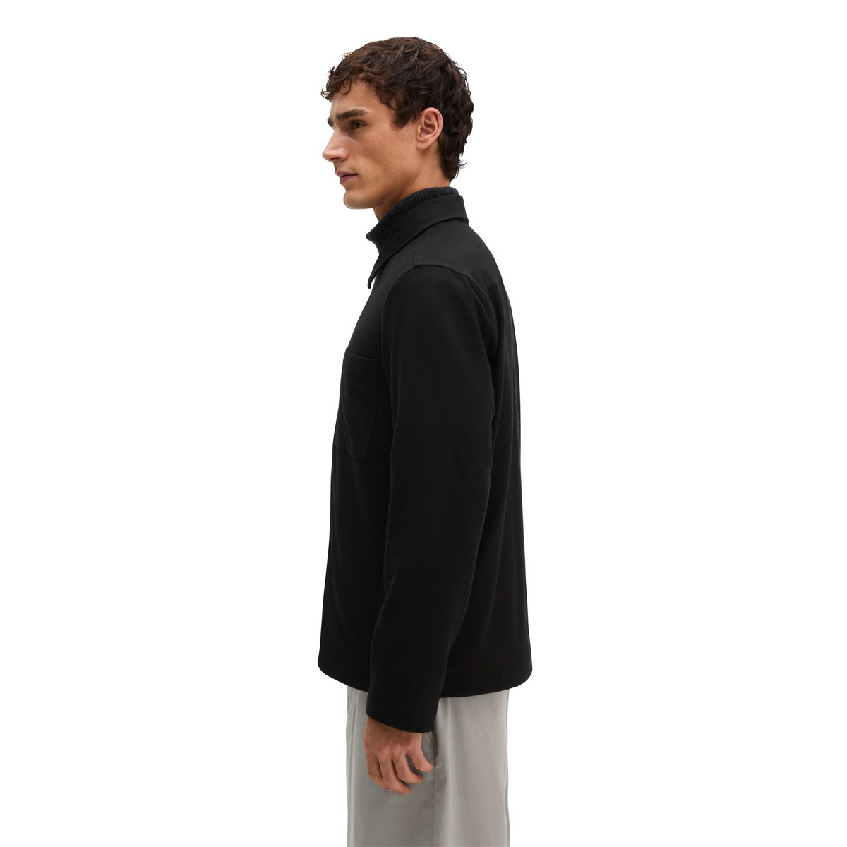 Sur-chemise à fermeture éclair, coupe classique en flanelle technique douce noir, MARC O'POLO