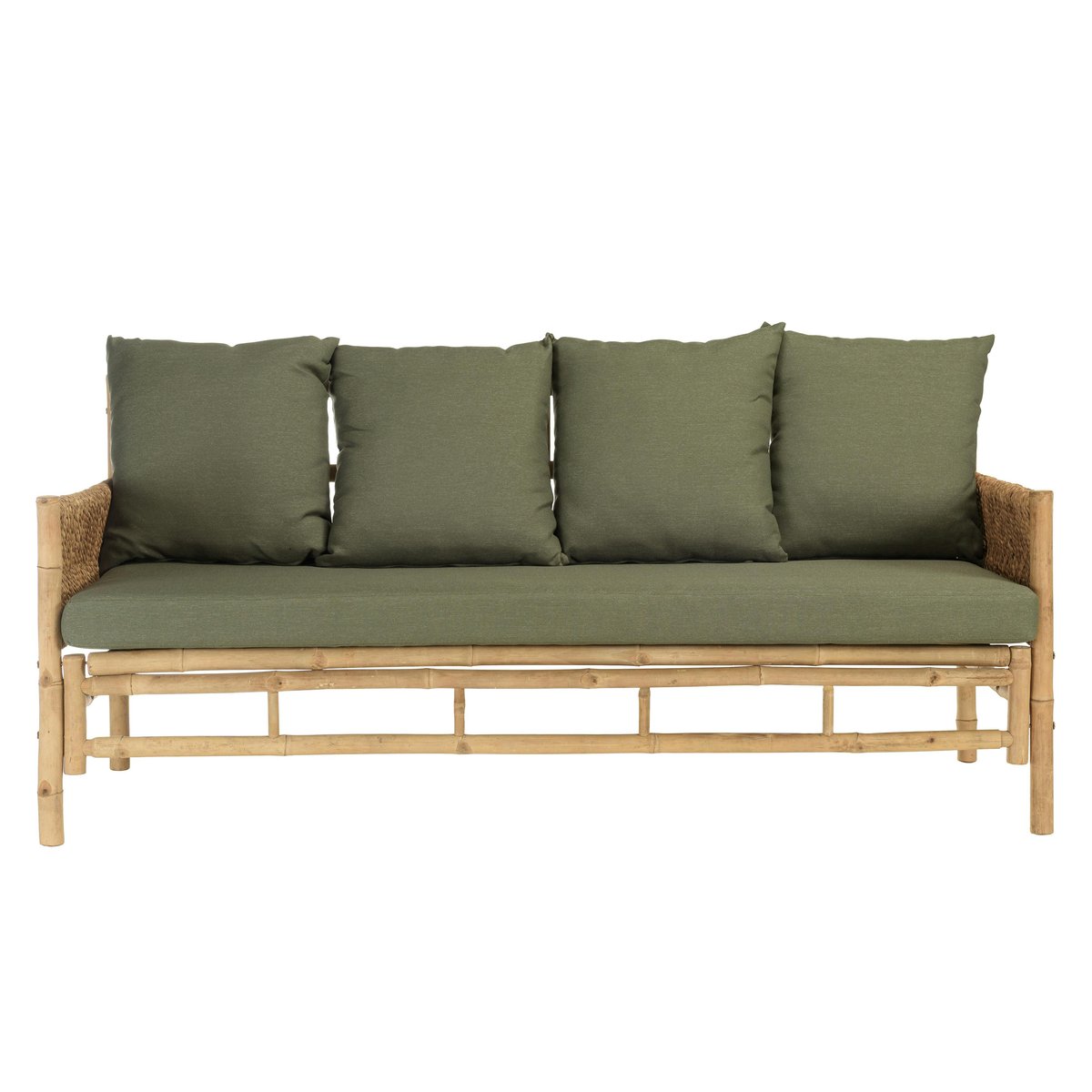 Canapé 3 places, pouf et table basse bambou CALVIA vert, PIER IMPORT