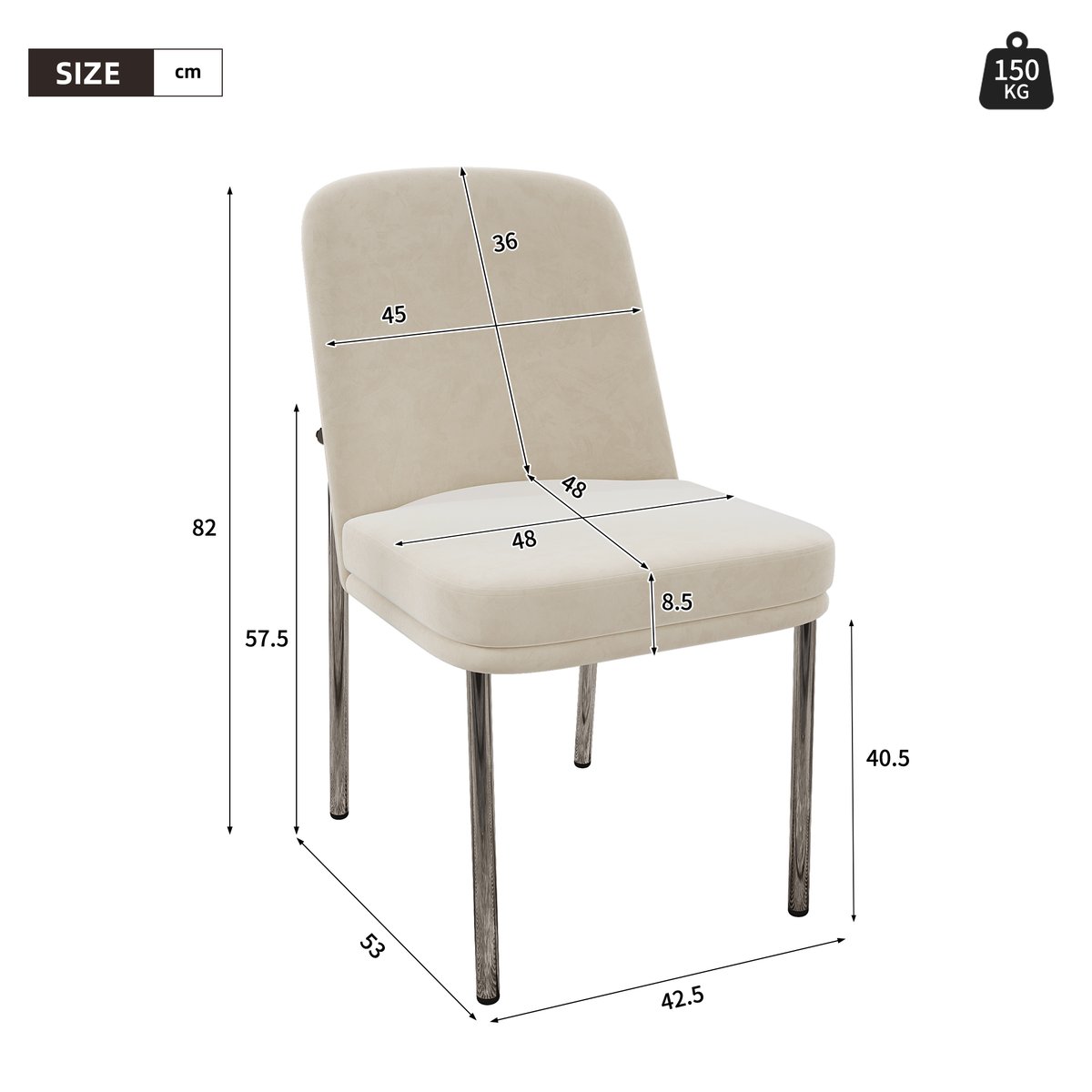 Lot de 4 chaises de salle à manger en velours avec pieds métal, DUORAUC beige, MEUBLES COSY