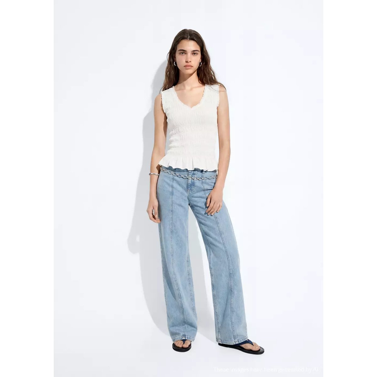 Top coton froncé blanc cassé, MANGO TEEN