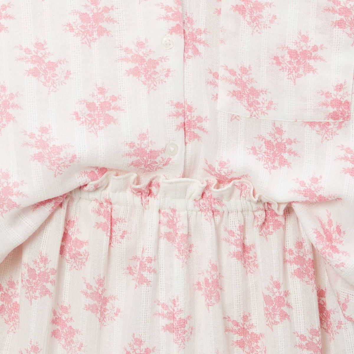 Pyjama imprimé à festons contrastés en coton ecru, MONOPRIX