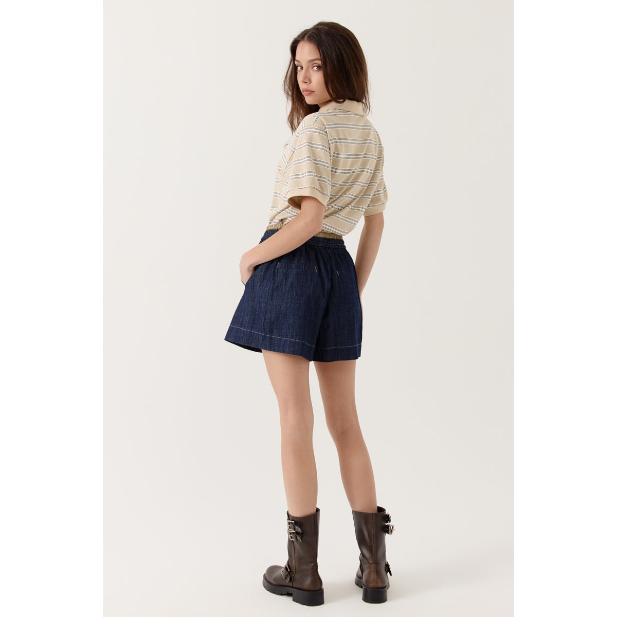 Short à taille élastiquée coupe ample Auriane navy, ARTLOVE