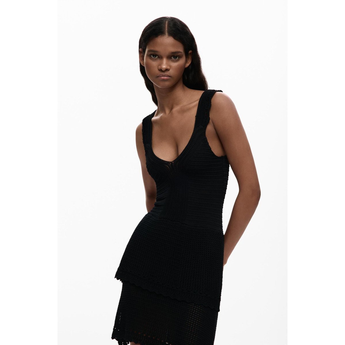 Robe à bretelles en maille noir, DESIGUAL