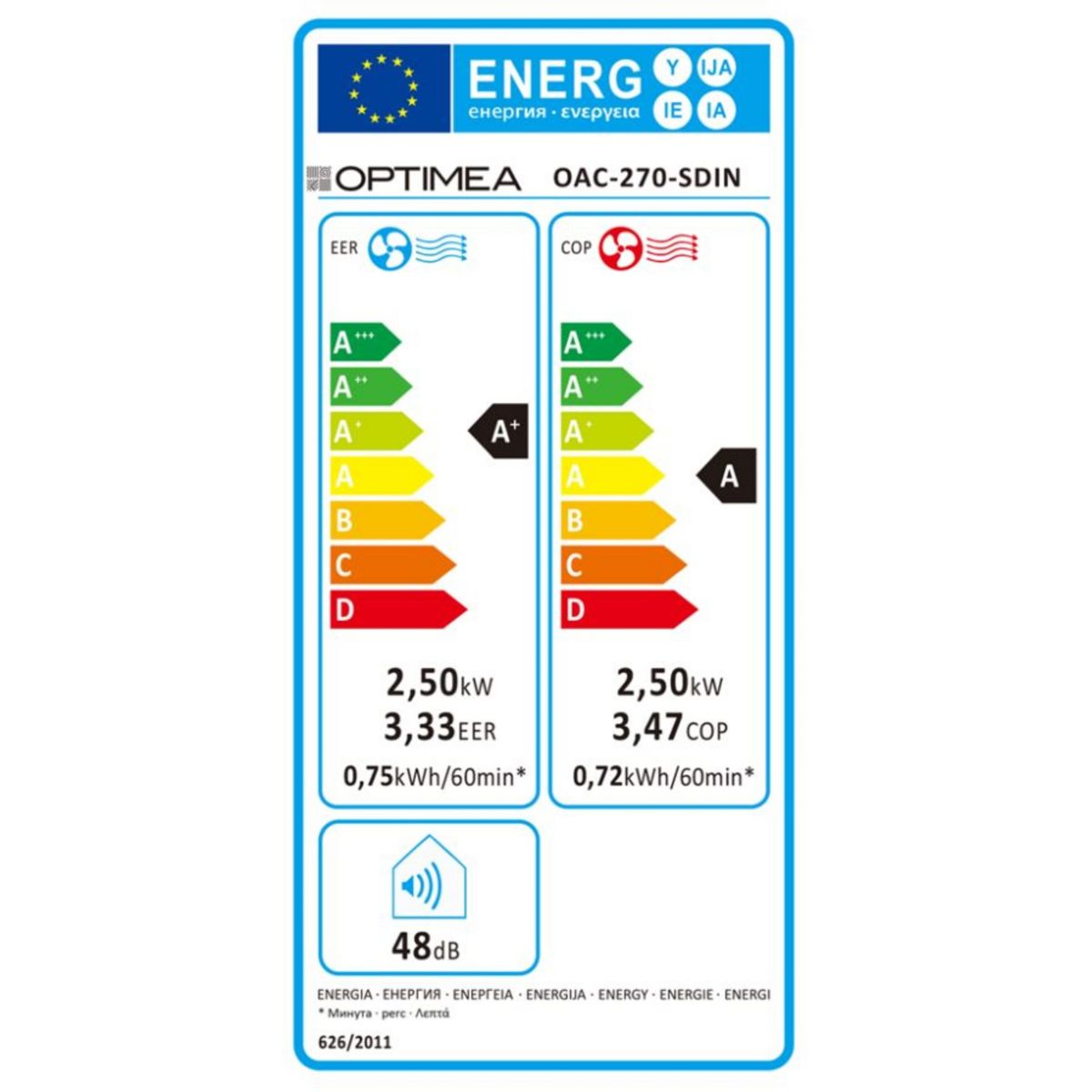 Ventilateur-chauffage OAC-270-SDIN couleur unique, OPTIMEA