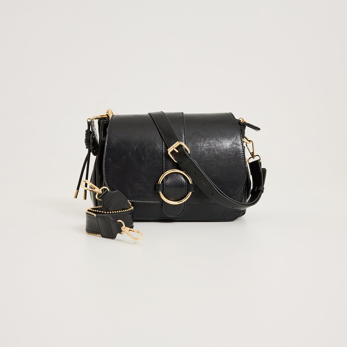 Sac besace à rabat noir, GRAIN DE MALICE