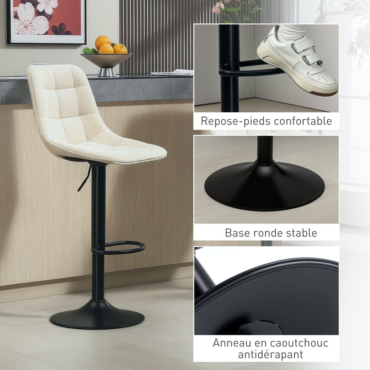 Tabouret de bar Chenille Beige beige, HOMCOM