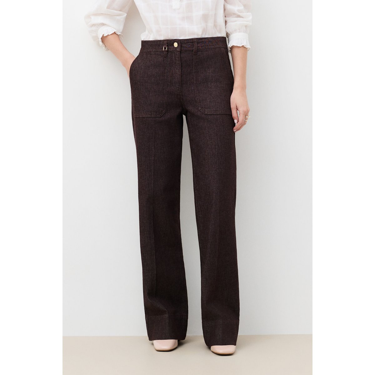 Pantalon flare en denim PHAMILTON marron foncé, CAROLL