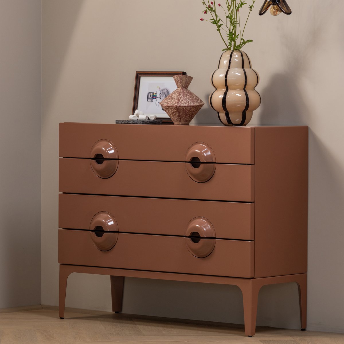 Commode 3 tiroirs en bois d'eucalyptus MERGE vieux rose, WOOOD
