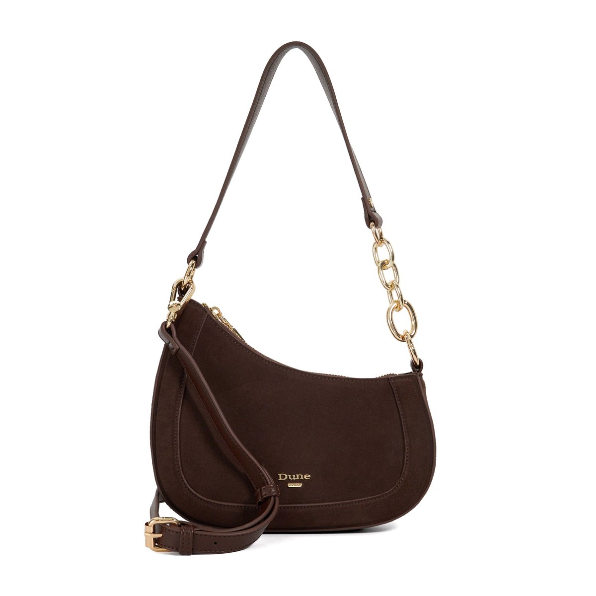 Sac à bandoulière à chaîne - DIRECTION dark brown-suede, DUNE LONDON