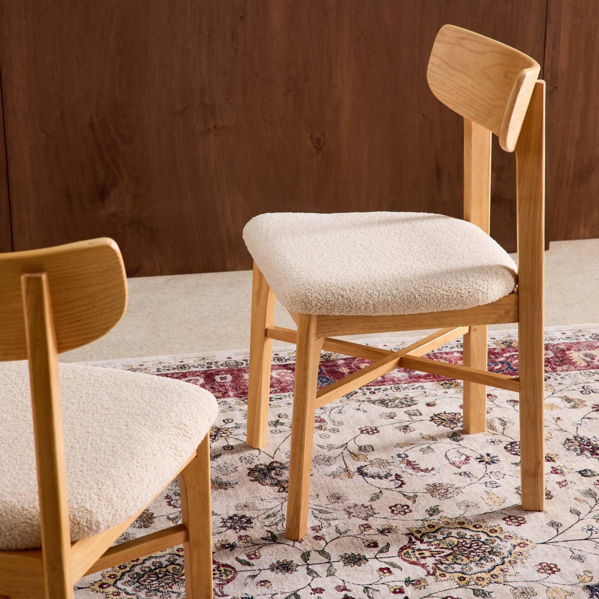 Chaise vintage bois d'hévéa et bouclette (lot de 2) THÉA naturel, SWEEEK