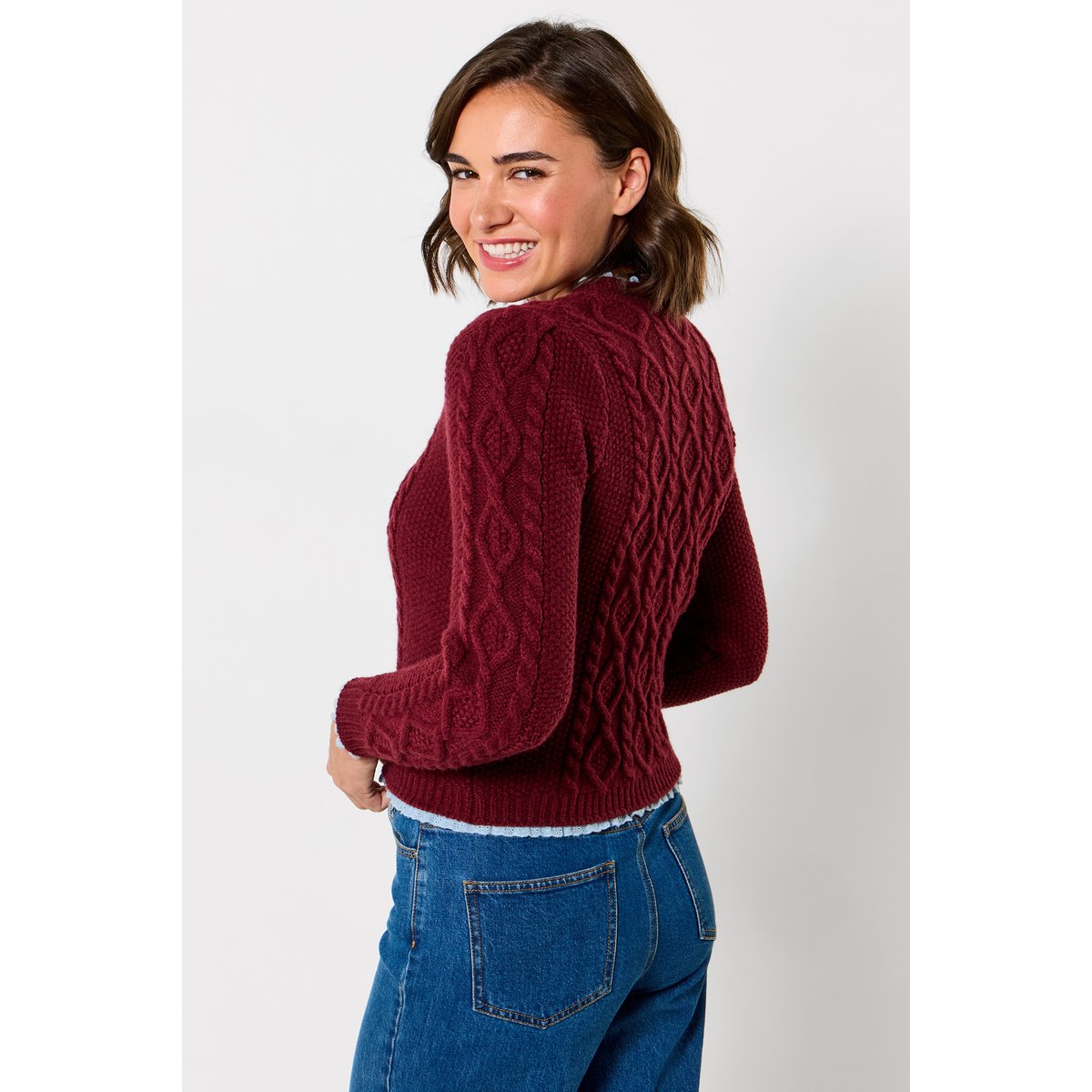 Cardigan en Maille Torsadée à Bordure Tissée Trinnie violet, JOE BROWNS