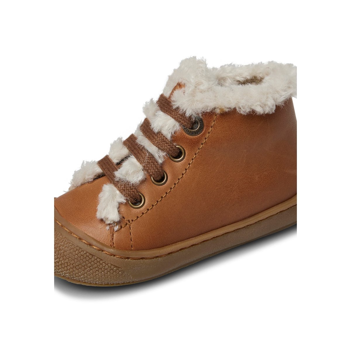 Chaussures premiers pas en cuir et laine LALLIT marron, NATURINO