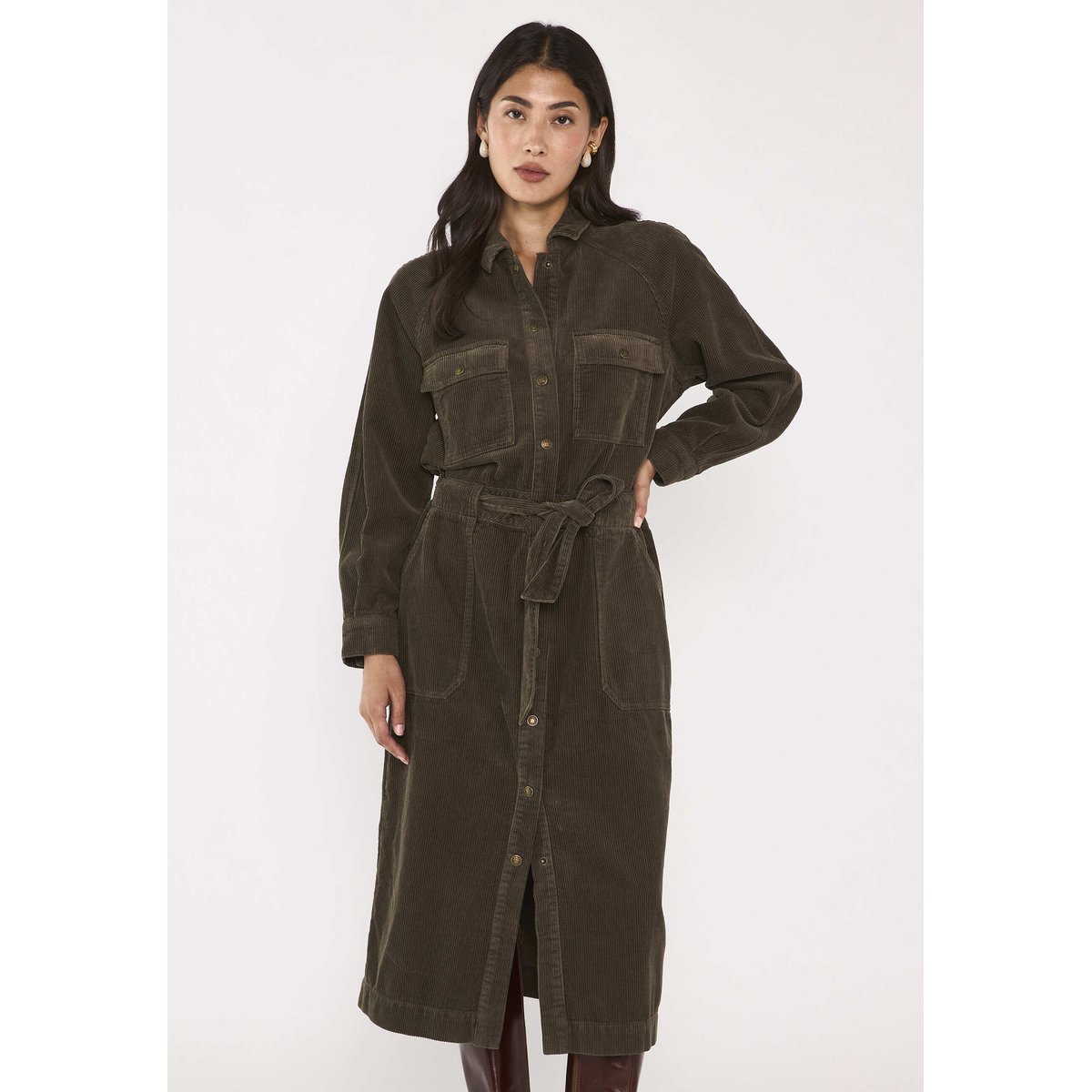 Robe droite kaki en velours de coton BETANIE kaki, Maison 123