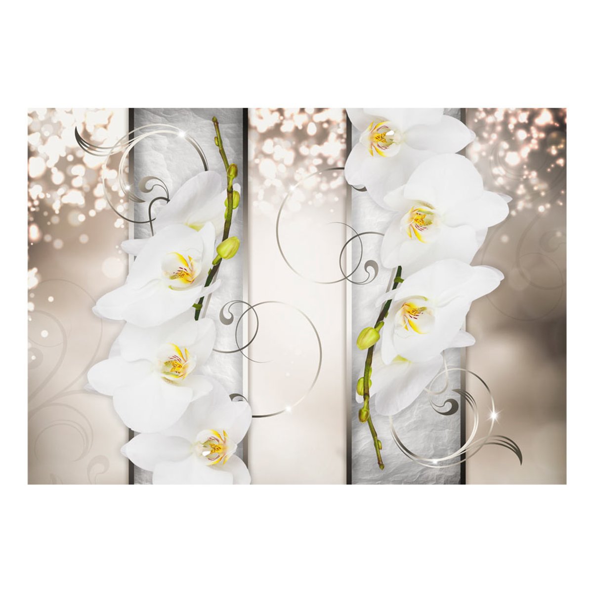 Papier peint intissé panoramique Fleurs Sophisticated duet gris / argent, EDEN