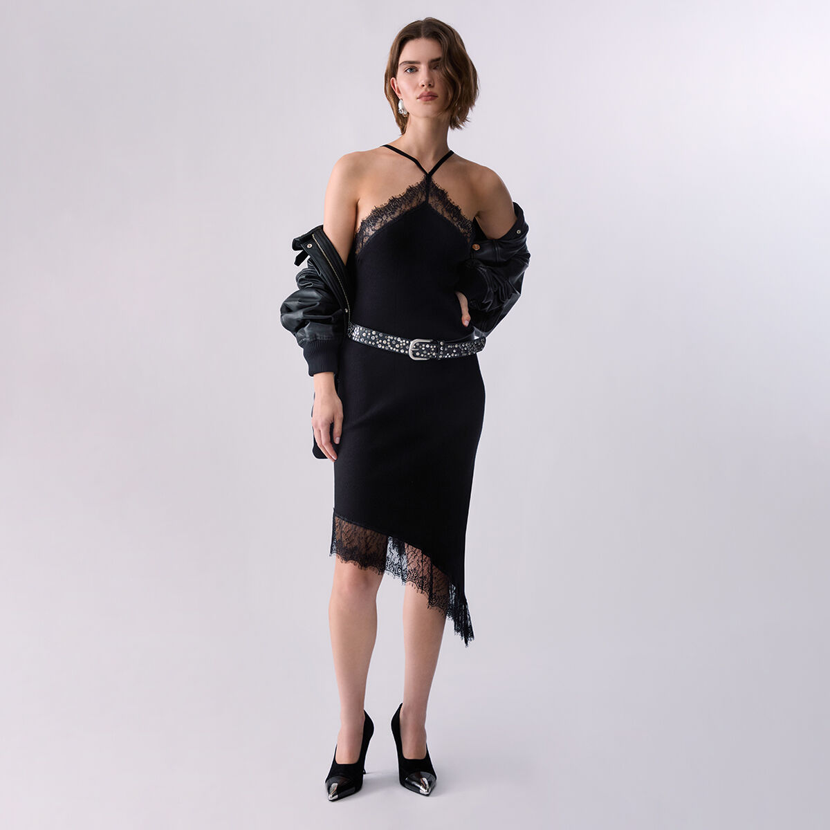 Robe Midi en Maille avec Dentelle noir, LIU JO
