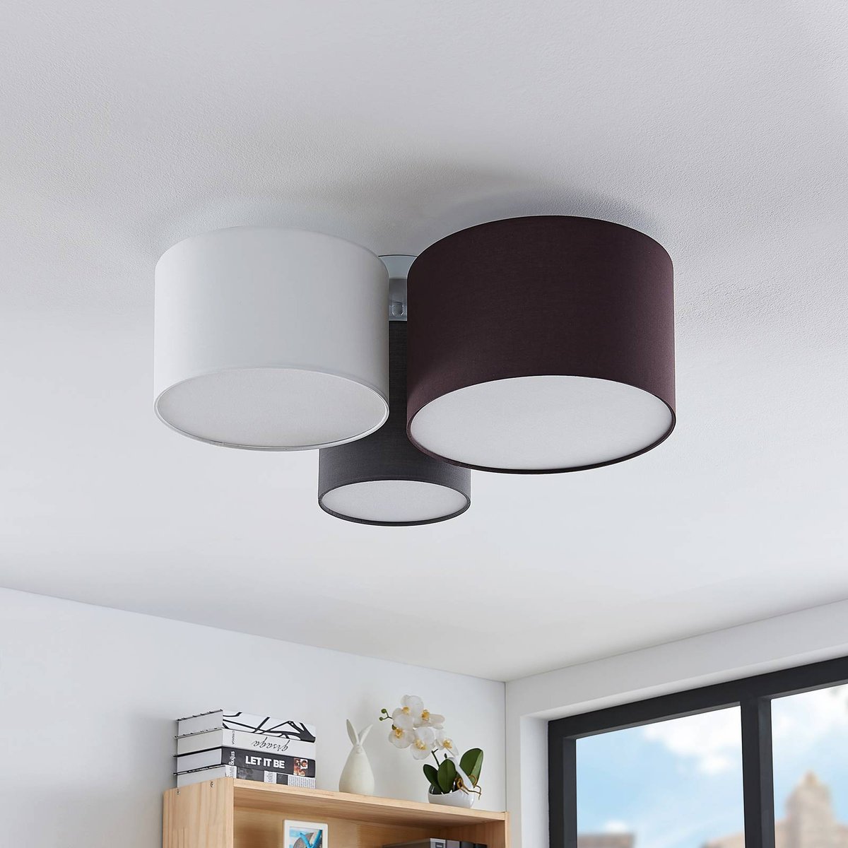 Plafonnier en textile moderne, Laurenz gris, blanc, marron, LINDBY
