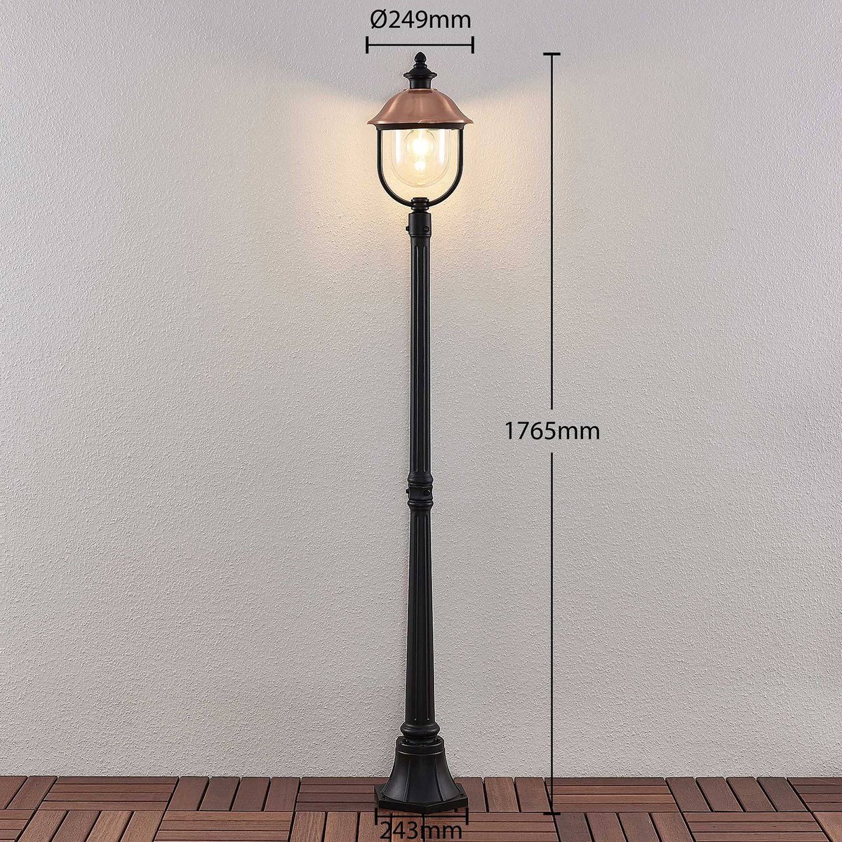 Lampadaire extérieur en aluminium vintage noir, cuivre, LINDBY