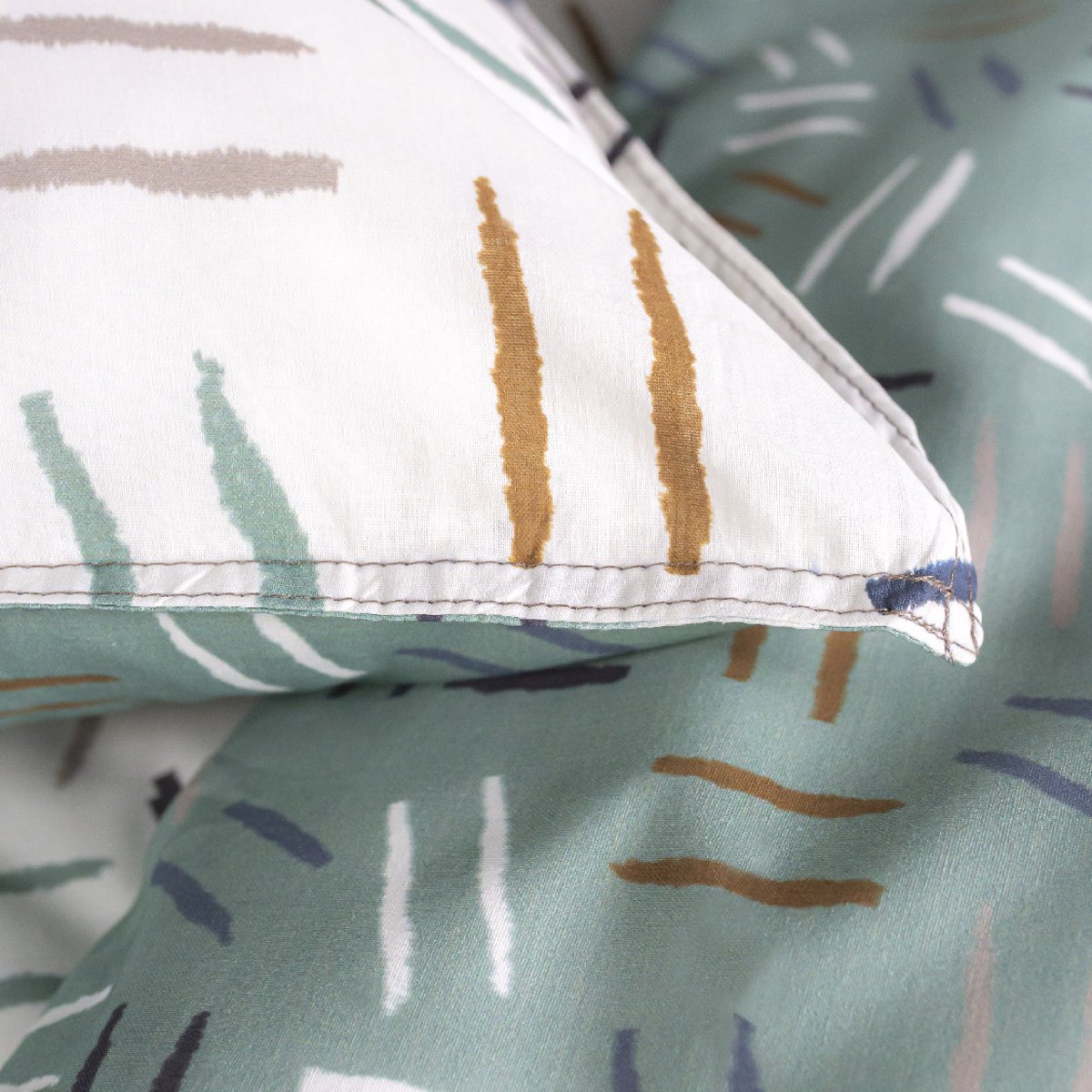 Parure de lit coton 2 personnes imprimé rayures SUNSHINE blanc, TODAY