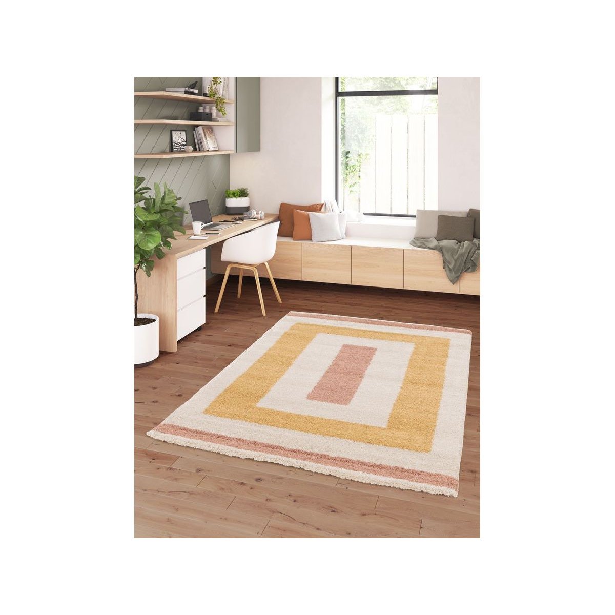 Tapis poils poils longs style , LOAN jaune, BOBOCHIC