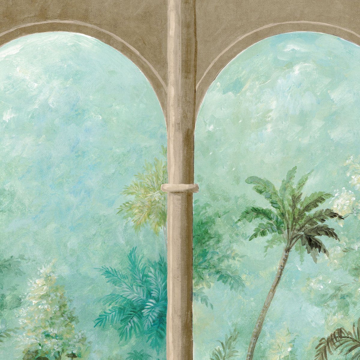 Papier peint balcon sur jungle vert, HEXOA
