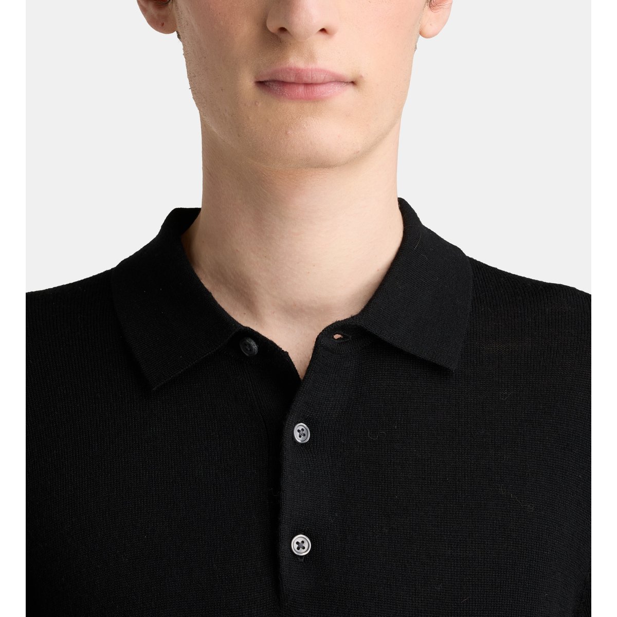 Pull polo teripol en laine mérinos noir, GALERIES LAFAYETTE