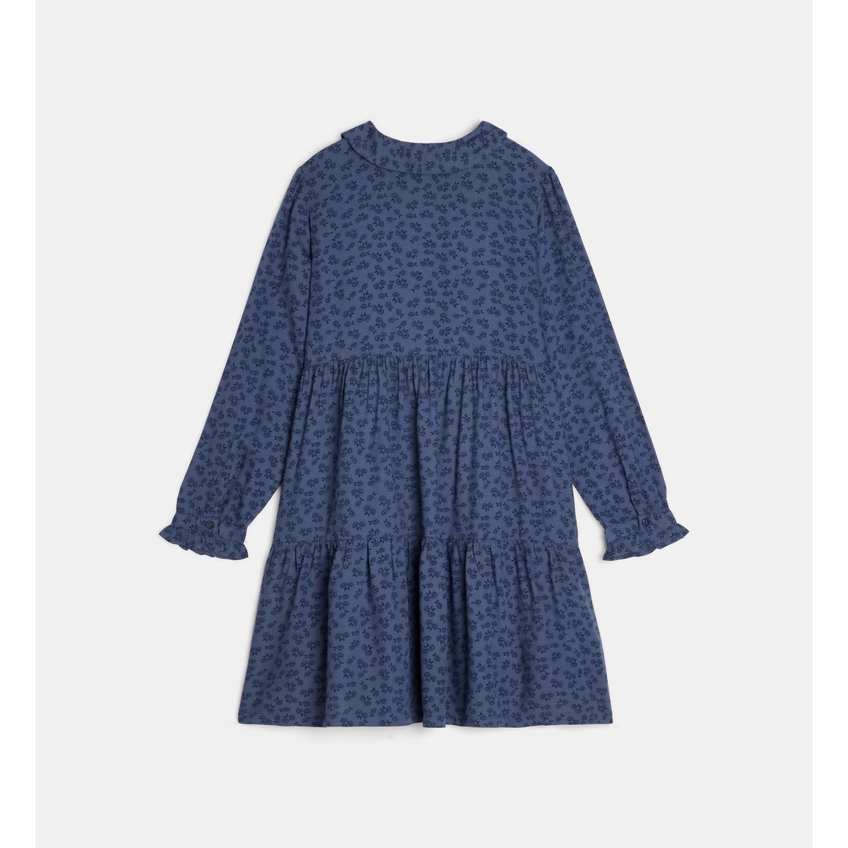 Robe froncée taurelia à motif floral en sergé bleu, CADET ROUSSELLE