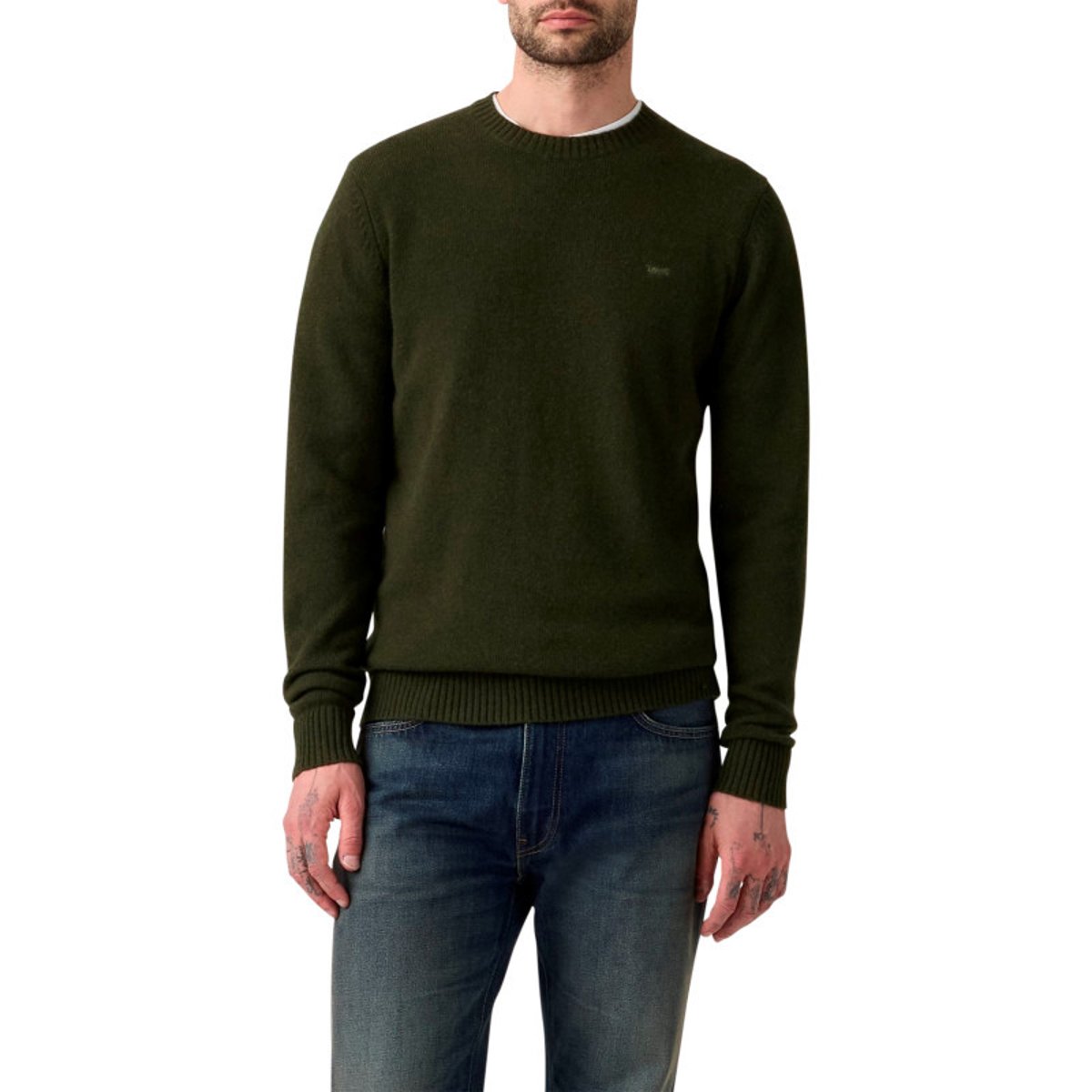Pull en laine mélangée kaki à coupe ajustée pourvu d'un col rond vert, LEVI'S
