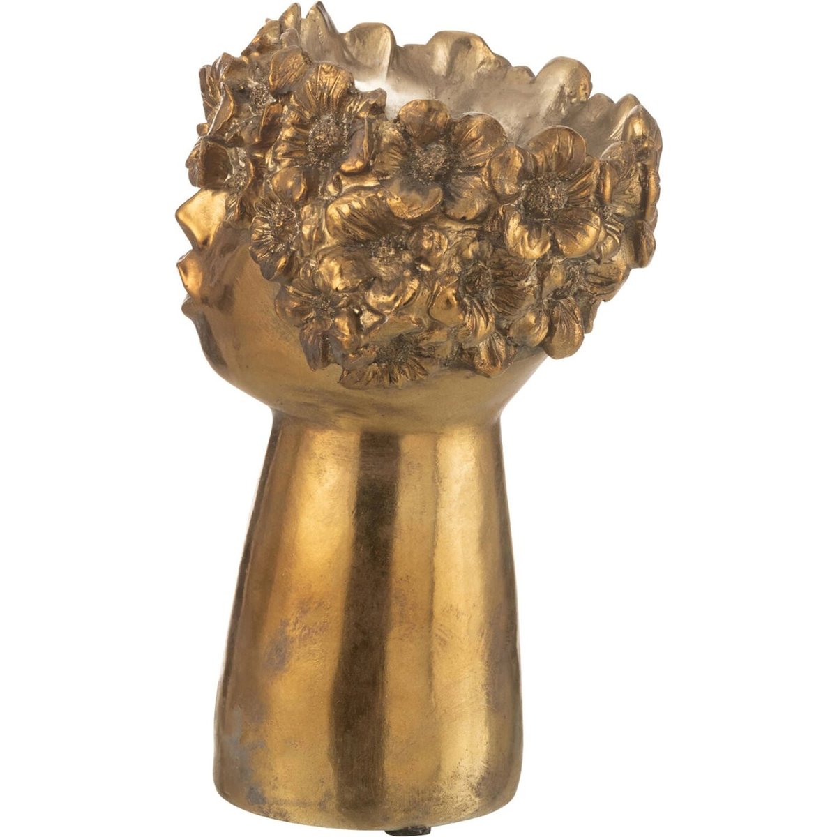 Cache-pot visage fleuri en résine doré, RECOLLECTION