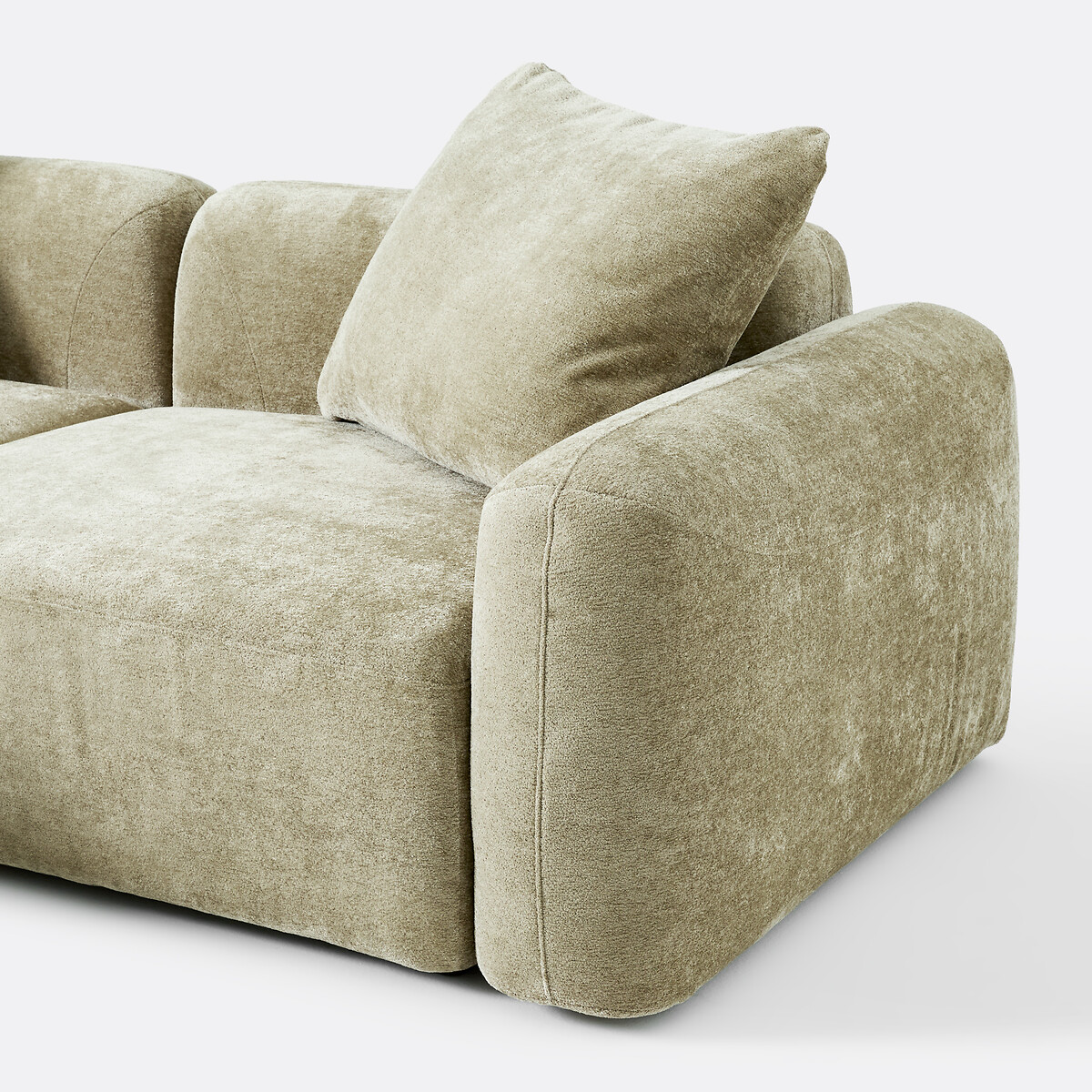 Canapé modulable, d'angle gauche, avec méridienne, en chenille épaisse, AMAD vert sauge, LA REDOUTE INTERIEURS