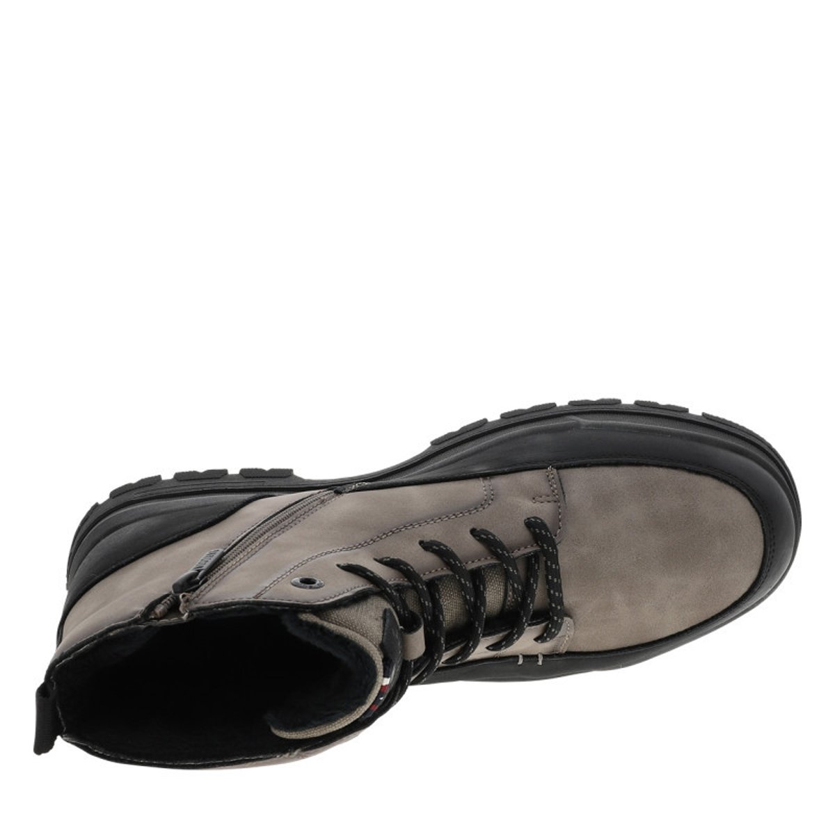 Bottines taupe à talon décroché bas pourvues de lacets et d'un zip latéral beige, MUSTANG