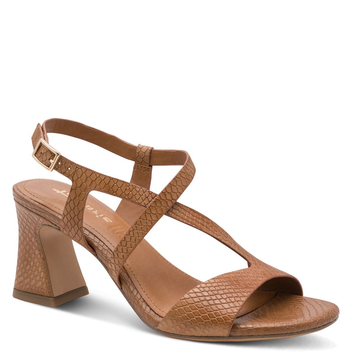 Sandale à talon en cuir marron cognac antilope combiné, TAMARIS