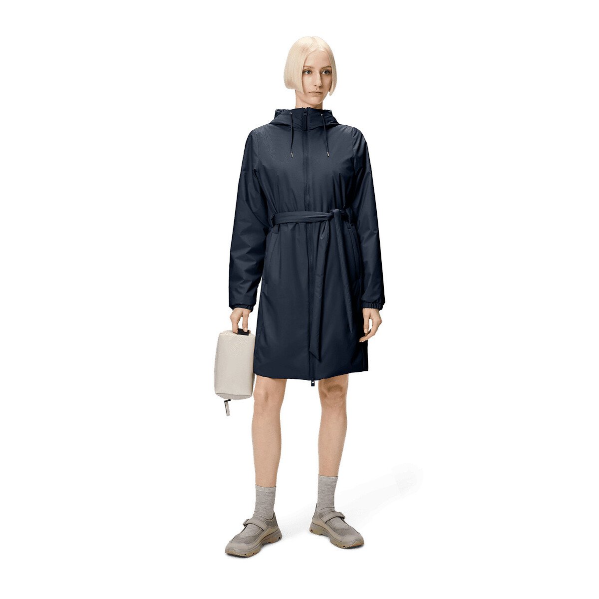 Long Windbreaker, Lohja Long Insulated Curve Jacket navy, RAINS