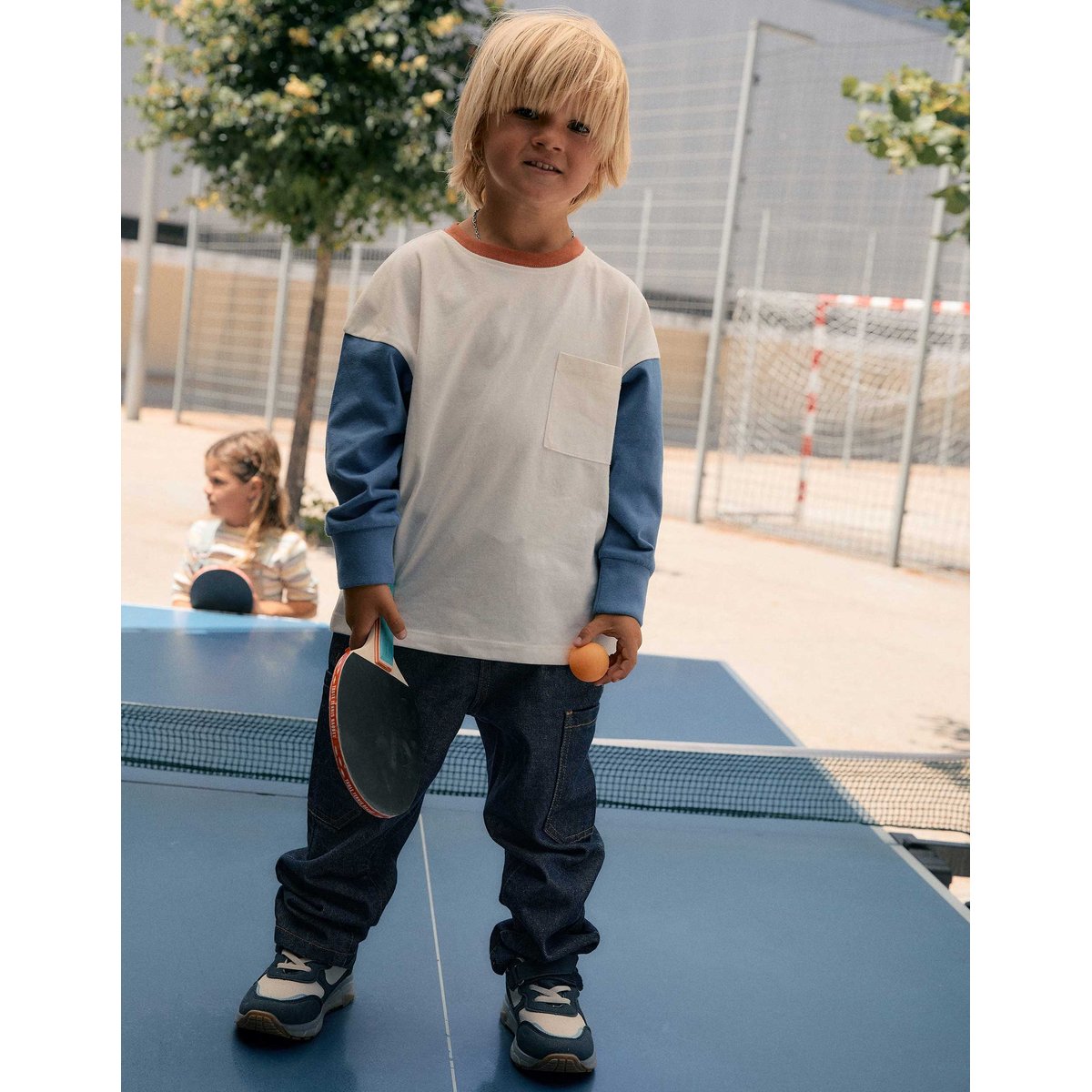 T-shirt en coton à manches longues avec poche bleu, ZIPPY