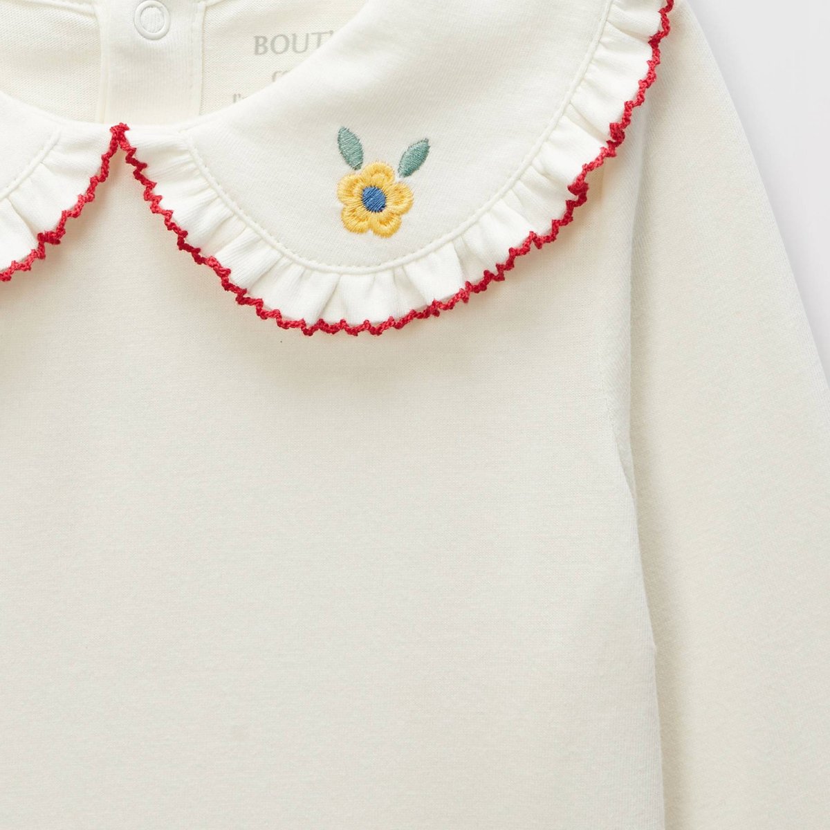 Blouse manches longues unie col brodé en coton BIO GOTS ecru, BOUT'CHOU