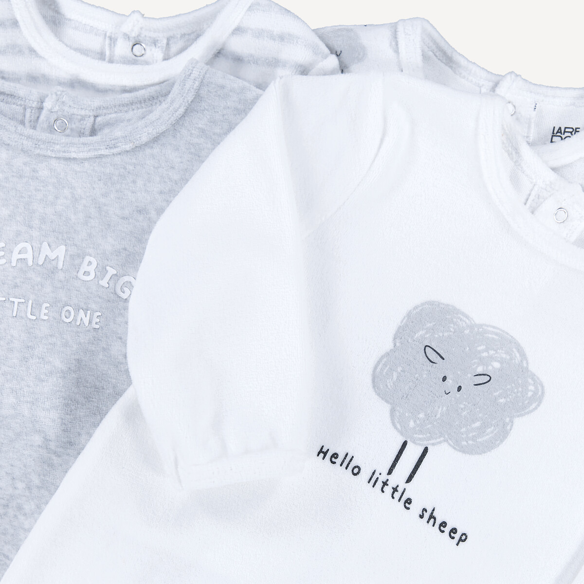 Lot de 4 pyjamas velours, motifs nuages et rayures assortis, LA REDOUTE COLLECTIONS