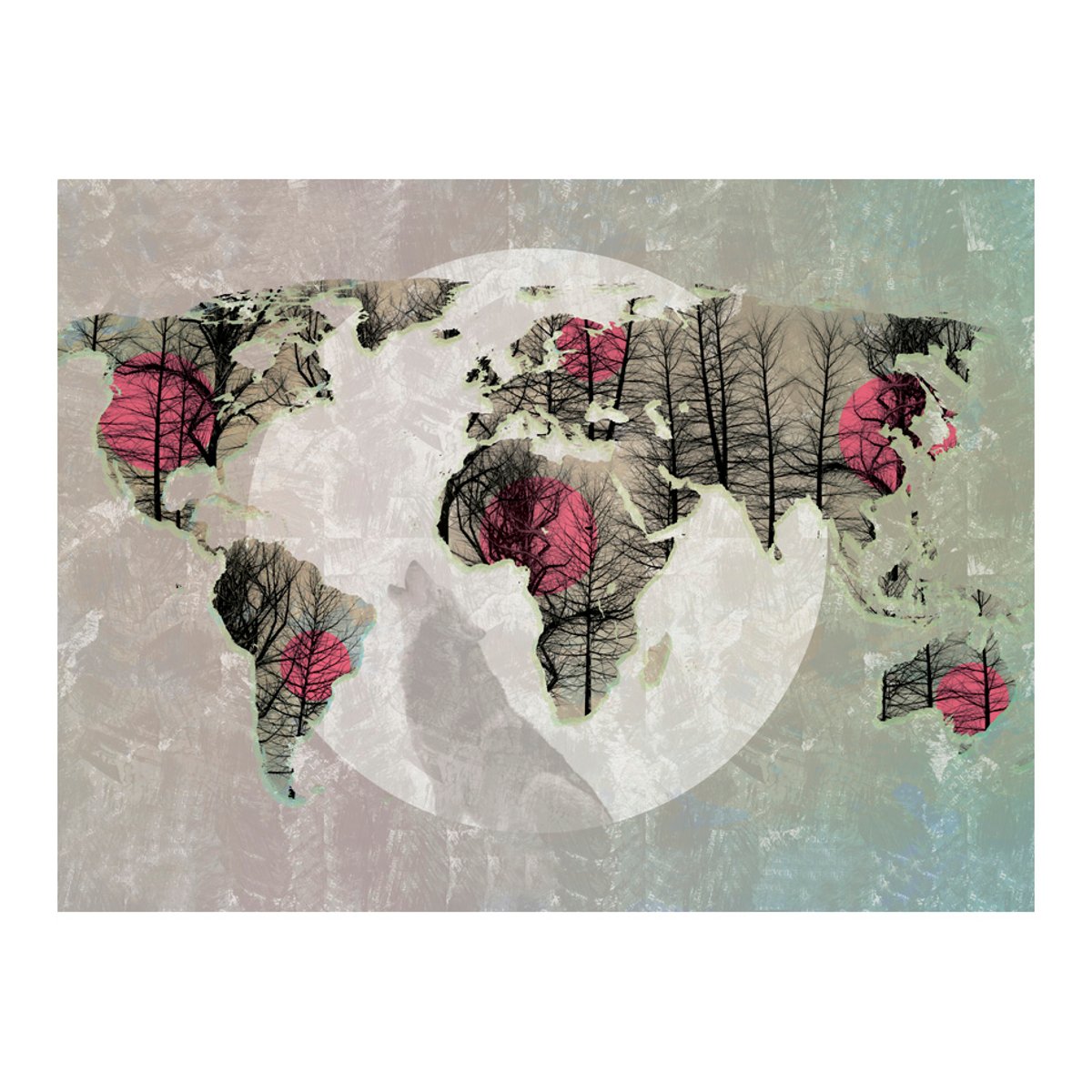 Papier peint intissé panoramique Carte du monde Map of the World - Howling to the moon gris / argent, EDEN