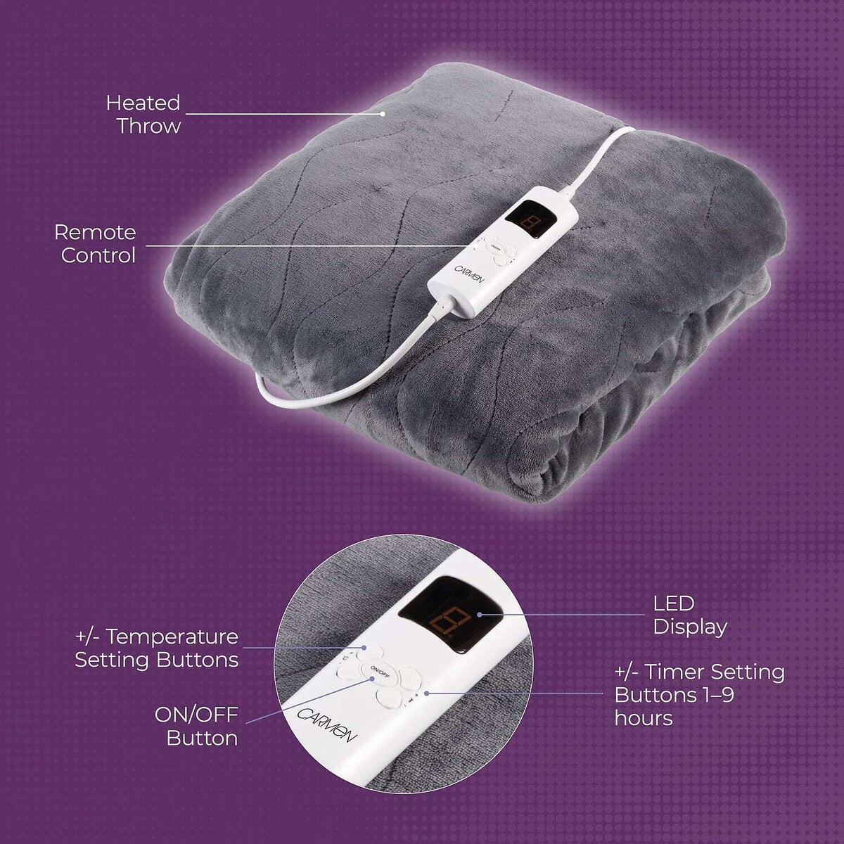 Fleece Electric Over Blanket grey, CARMEN