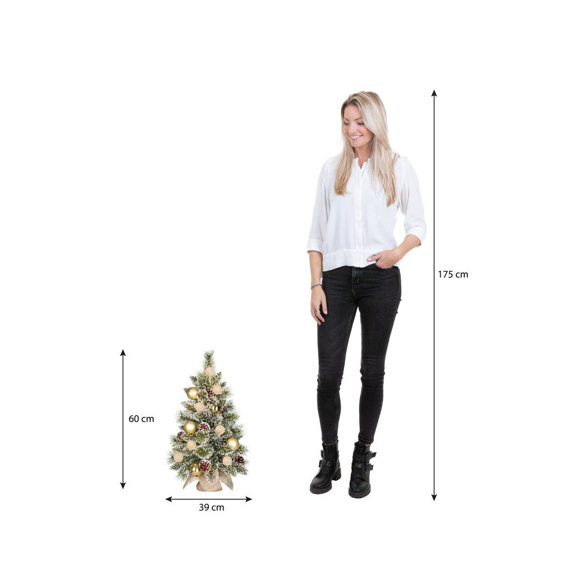 Sapin de Noël artificiel avec décorations et LED H60 cm KAPRUN vert, doré, BLACK BOX TREES