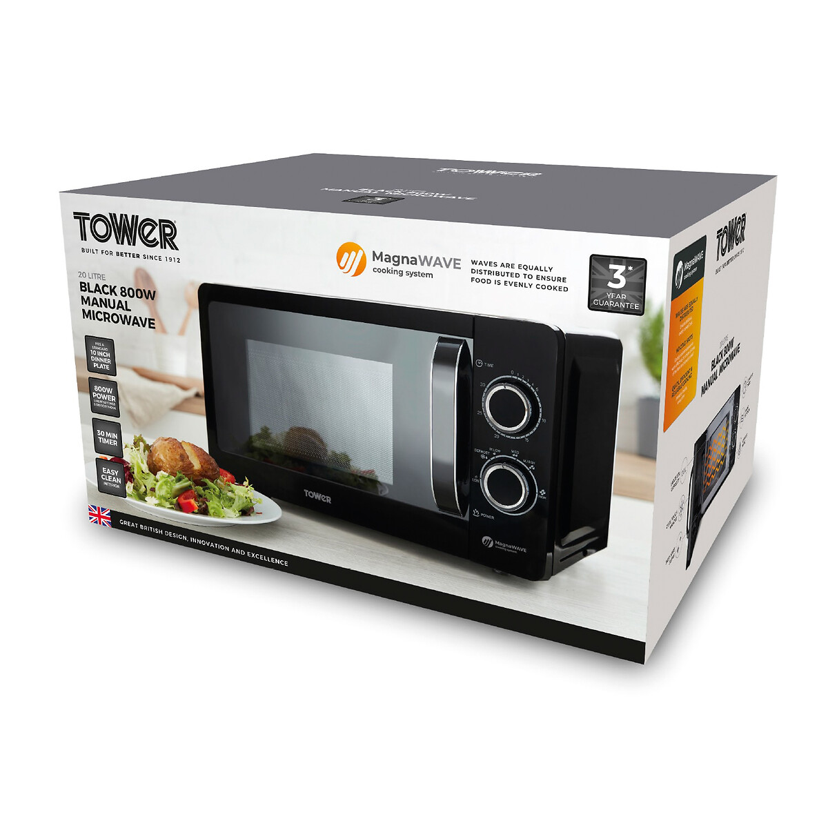 20L 800W Manual Microwave - T24042 black, TOWER