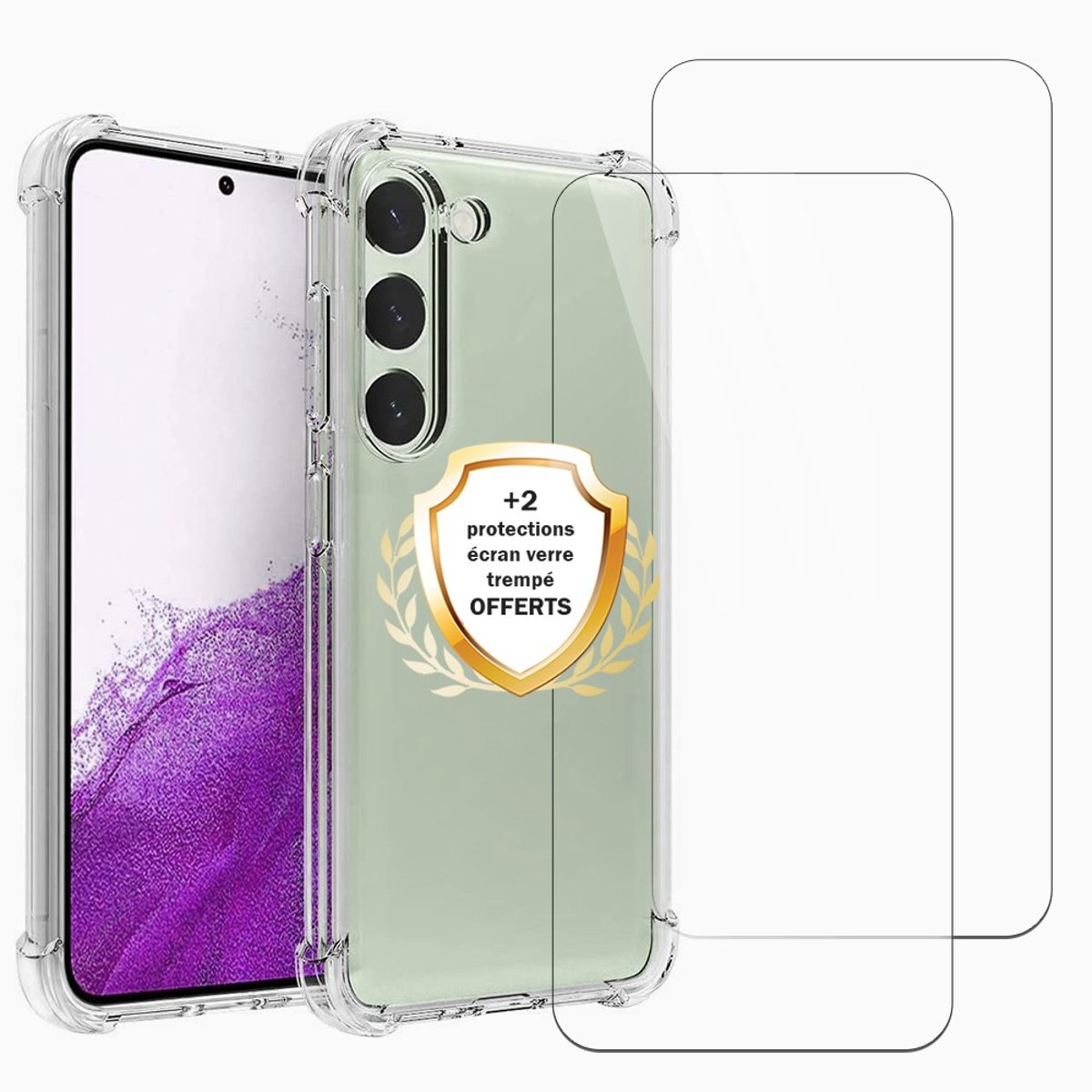 Coque Galaxy S23 Fe antichoc + 2 vitres transparent, EVETANE