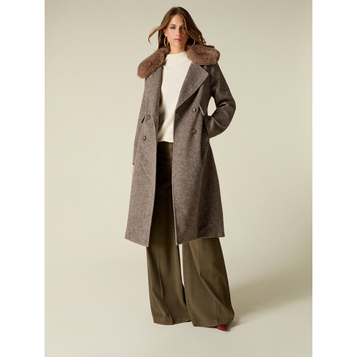 Manteau croisé chiné beige, OLTRE