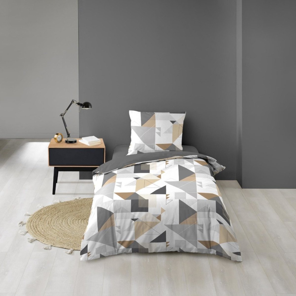Housse De Couette 140x200 + 1 Taie D'oreiller Trigone gris, DECORATIE