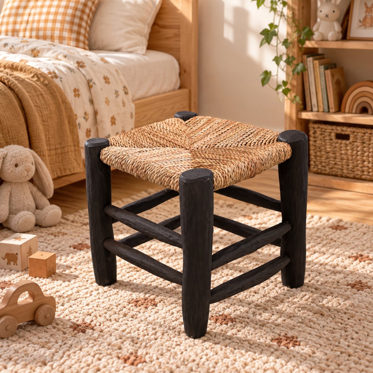 Tabouret marocain noir en bois -  LOJI noir, HOME MAISON