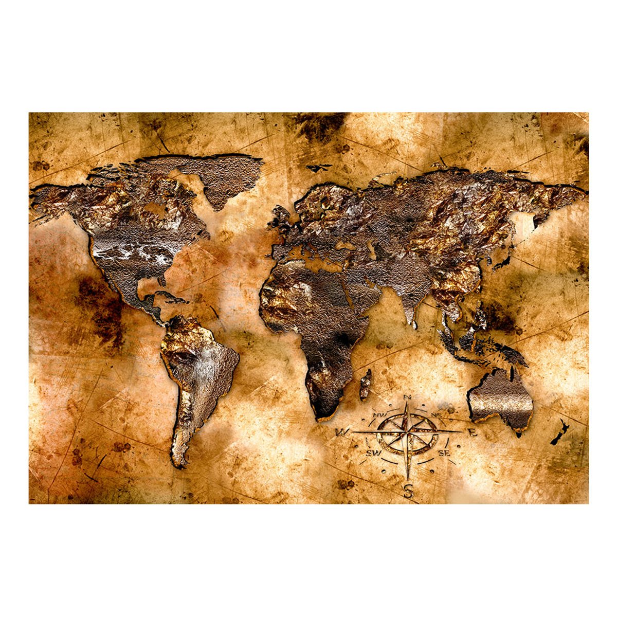 Papier peint intissé panoramique Carte du monde Opalescent Continents beige, EDEN