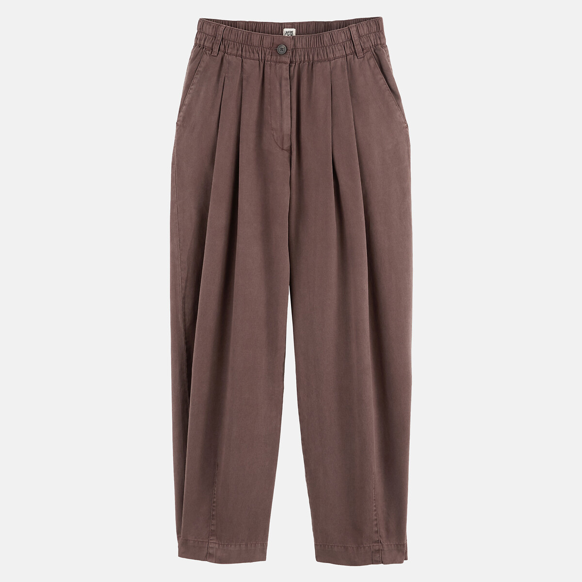 Calças largas com pregas e cintura elástica castanho, LA REDOUTE COLLECTIONS