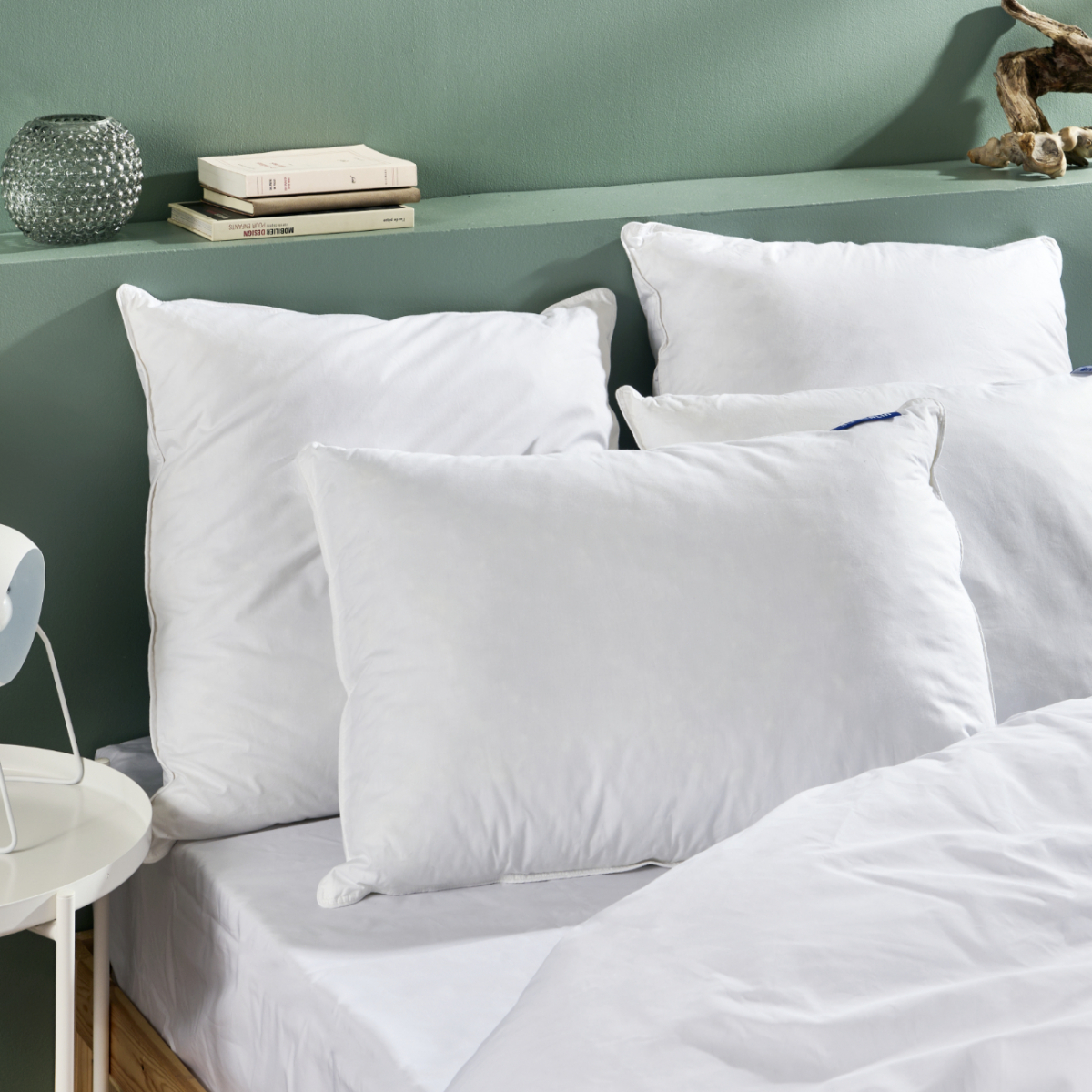 Oreiller moelleux naturel 90% DUVET DE CANARD blanc, BLEU CALIN