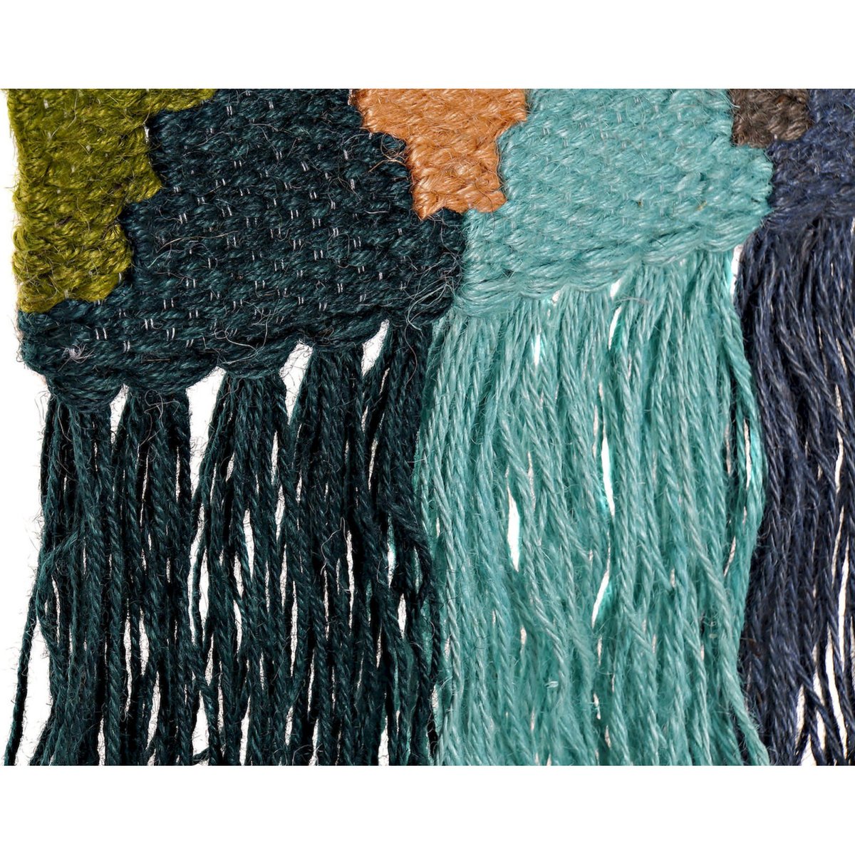 Tapisserie murale en jute et coton, Boho multicolore motifs géométriques et franges, RECOLLECTION