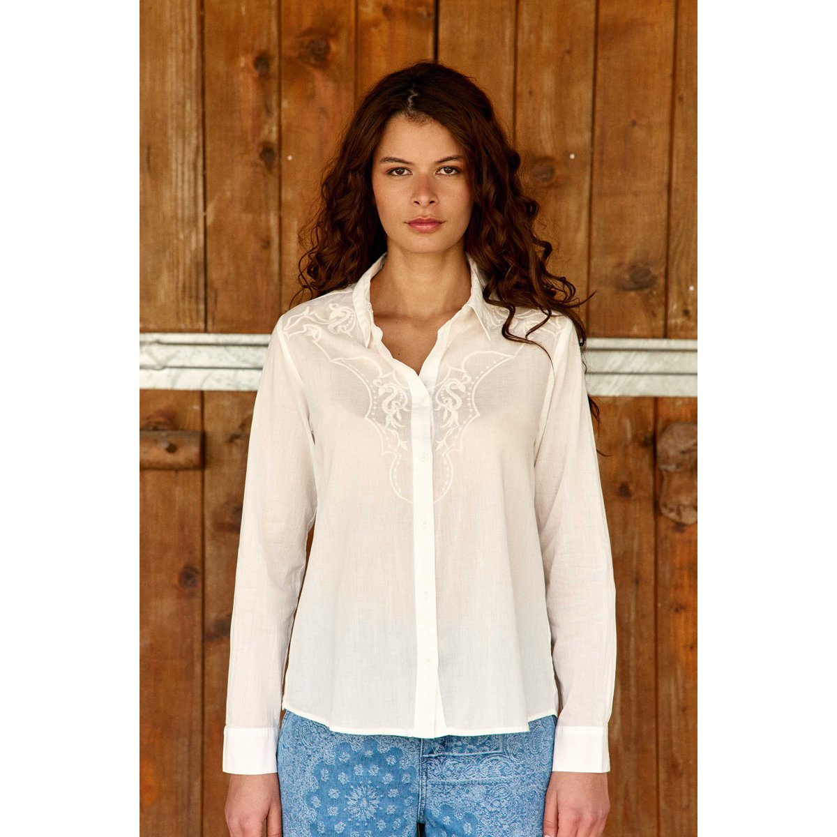 Chemisier manches longues col chemise uni CHAWIE 11-ecru, LA PETITE ETOILE
