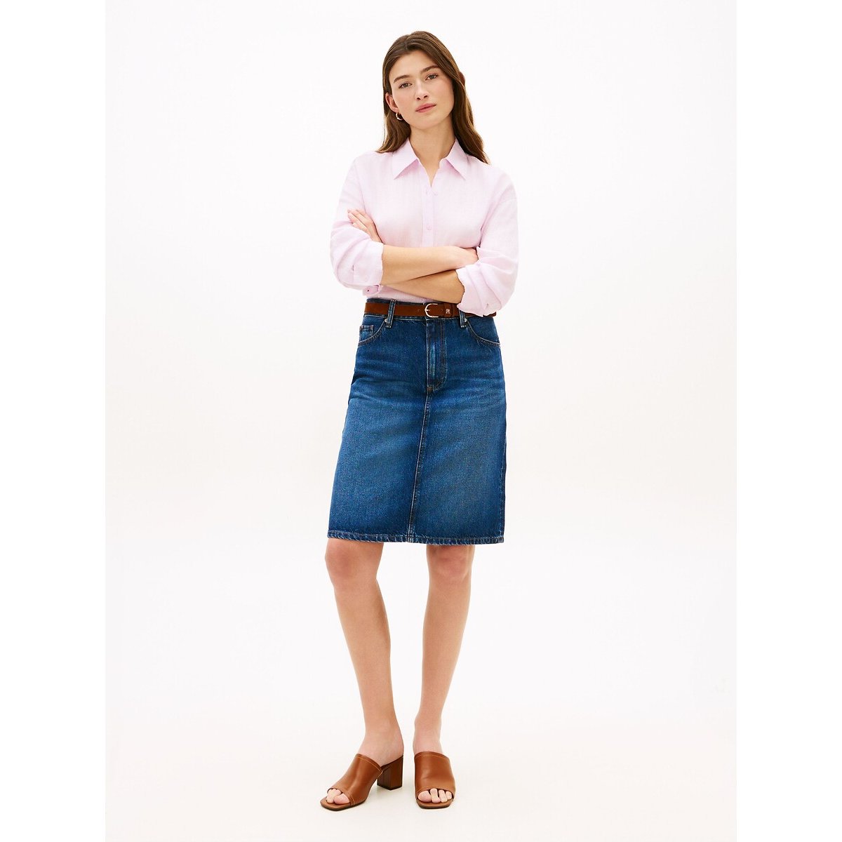Gonna dritta, media lunghezza blu sbiadito, TOMMY HILFIGER