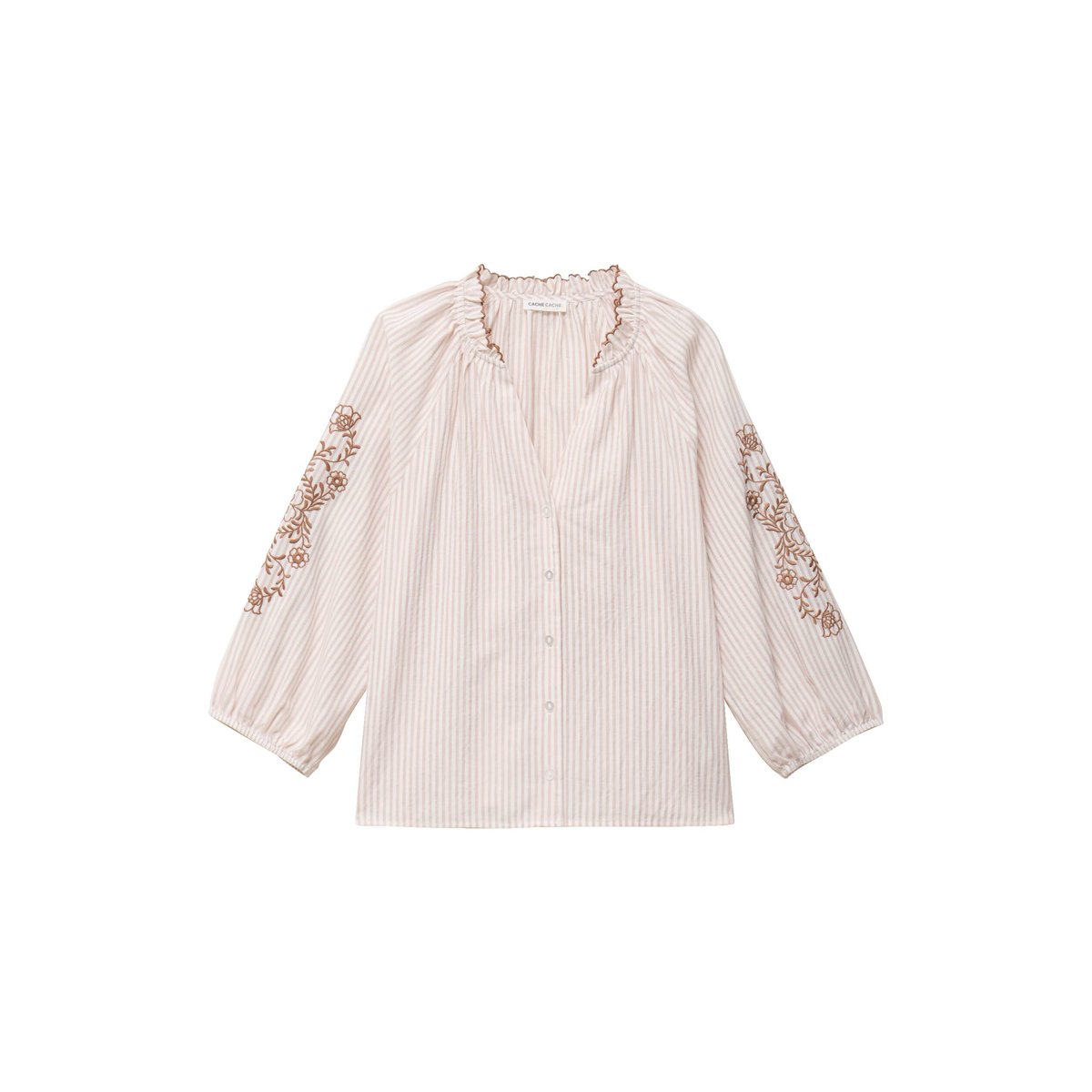 Blouse col v broderie manches 3/4 sable, CACHE CACHE